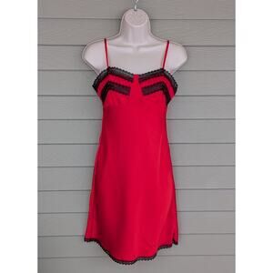 Topshop Womens Red Black Lace Trim Slip Dress Size 4 - Valentines Day Slipdress